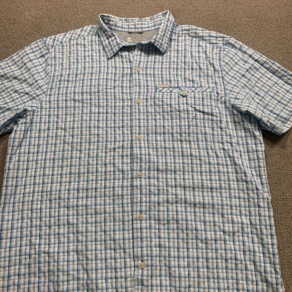 Columbia Shirt Men Large Blue White Gingham Short Sleeve Check Collar Button Up - Picture 2 of 12